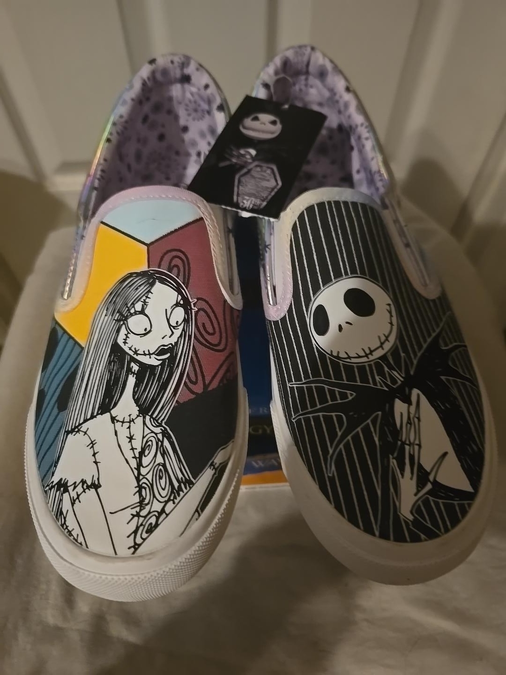 Disney Nightmare Before Christmas Jack Sally Holographic Slip On Shoes NWT
